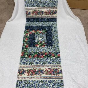 NWT Handmade blueberry strawberry table runner quilted 14x40”